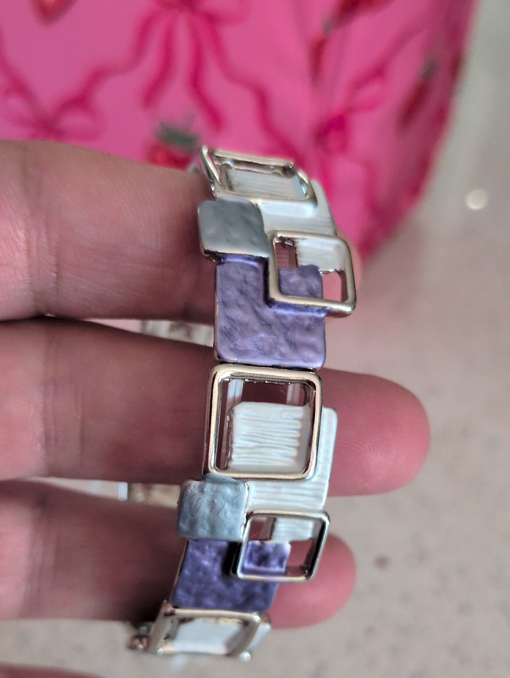 Modern Purple and White Geometric Link Bracelet Stretch Band